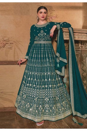 Prachi desai teal georgette abaya style anarkali suit 158680