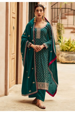 Teal silk pant style suit 9444