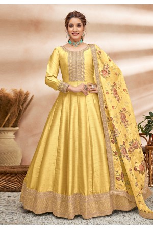 Yellow art silk long anarkali suit 4802