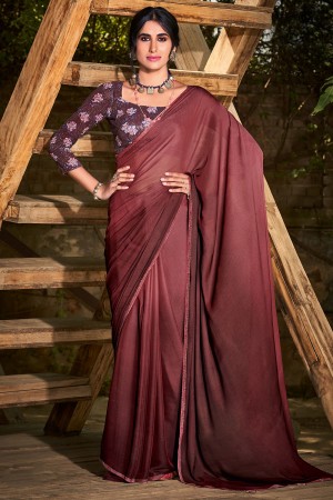 Ombre chiffon saree in Chestnut and wine