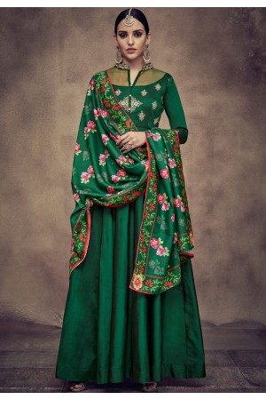 dark green tapeta and satin silk embroidered readymade anarkali gown 39014