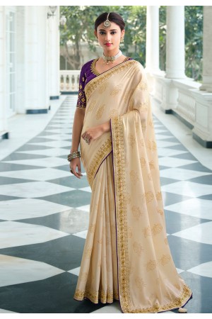 Beige satin chiffon festival wear saree 1104