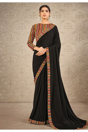 Black satin silk festival wear saree 41907