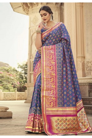 Blue silk saree with blouse 10155