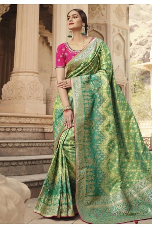 Green silk saree with blouse 10153