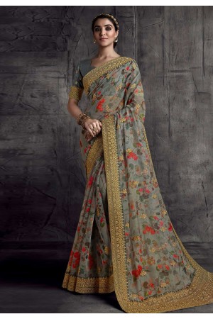 Grey organza festival wear saree 8308