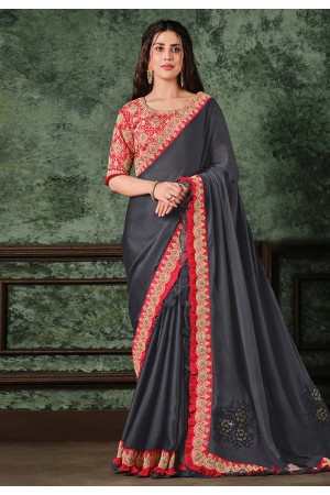 Grey silk georgette saree with blouse 22021