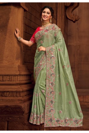 Light green organza saree with blouse 1406