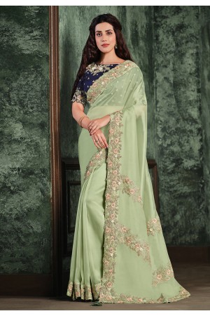 Light green organza saree with blouse 22005