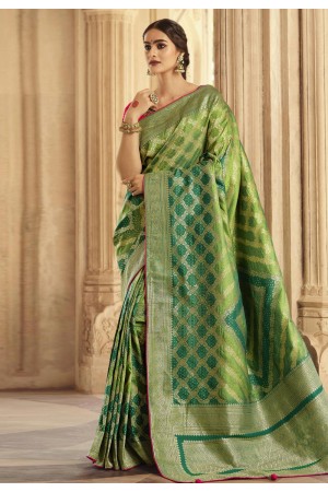 Light green silk saree with blouse 10163