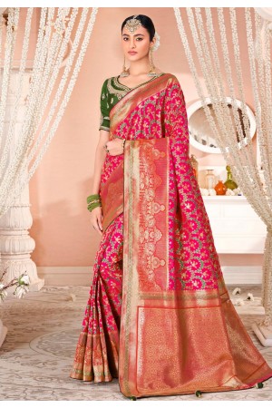 Magenta silk saree with blouse 13391