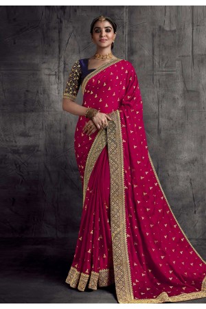 Magenta silk saree with blouse 8301