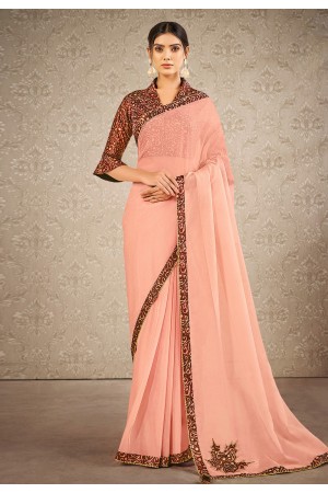 Peach silk saree with blouse 41908