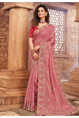 Pink net festival wear saree 1605