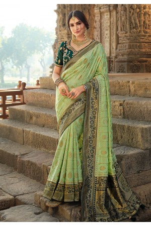 Pista green silk festival wear saree 13379