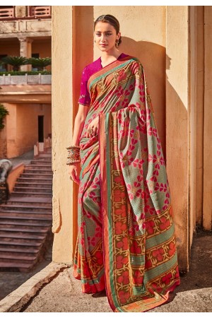 Pista green silk festival wear saree 15084