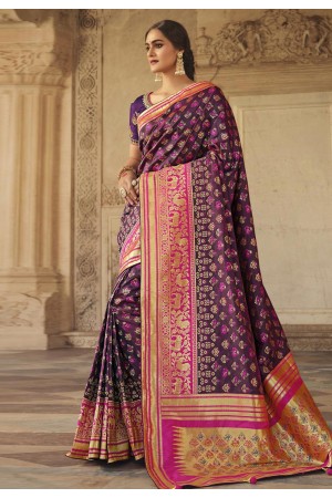 Purple silk saree with blouse 10157