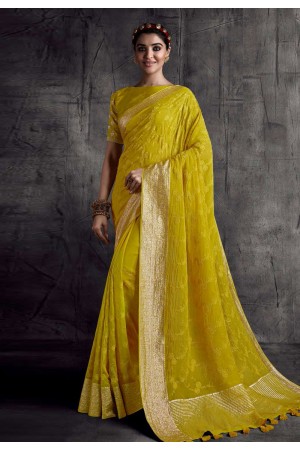 Yellow cotton silk festival wear saree 8306