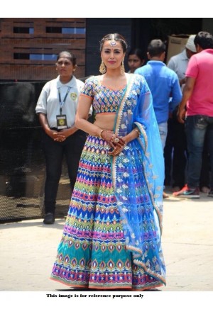 Bollywood Model Blue Banglori silk designer lehenga
