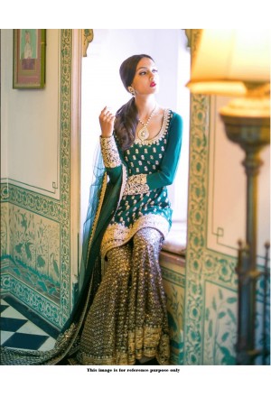 Bollywood Sabyasachi Inspired Green silk  Wedding Sharara suit