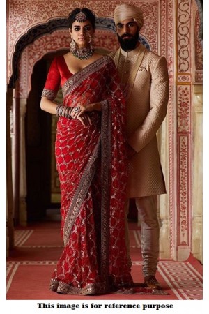 Bollywood Sabyasachi Mukherjee Inspired Red georgette silk saree
