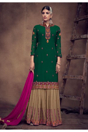 Green georgette embroidered sharara suit 8016