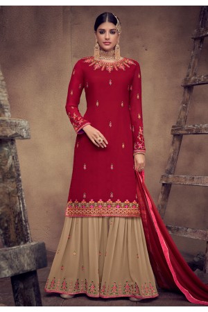 Maroon georgette embroidered sharara suit 8013