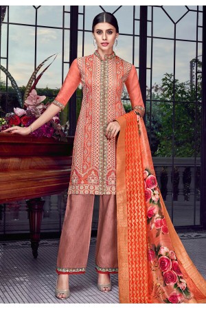 Peach silk embroidered pant style suit 8008