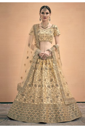 Beige satin embroidered circular lehenga choli 3006