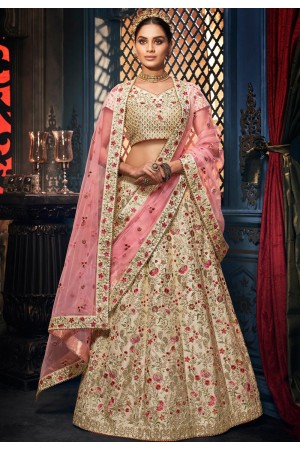 Beige silk circular lehenga choli 5156