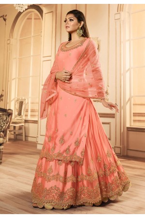 Drashti dhami peach net long choli lehenga 45002