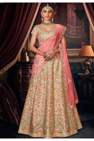 Pista green silk circular lehenga choli 5152