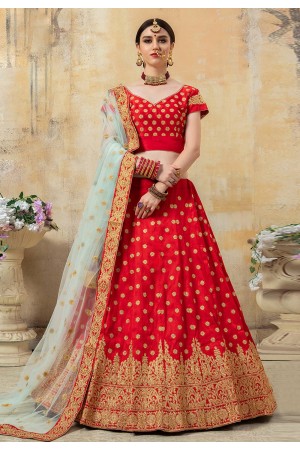 Red silk circular lehenga choli 8003