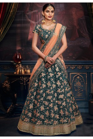 Teal green velvet circular lehenga choli 5158