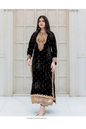 Bollywood Model Velvet heavy embroidery work Black suit