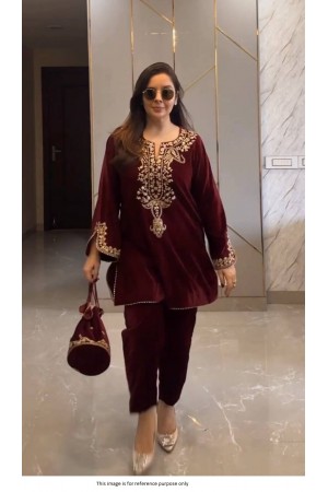 Bollywood Model Velvet heavy embroidery work Maroon Palazzo set