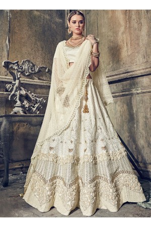 Cream color pure satin wedding lehenga choli