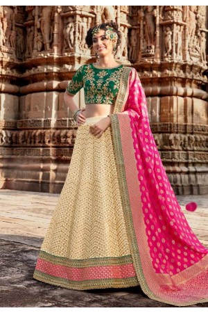 Beige silk embroidered circular lehenga choli 5168