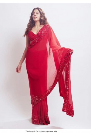 Bollywood Jahnvi  Kapoor inspired red georgette saree