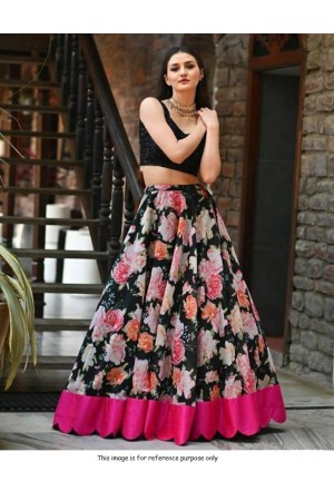 Bollywood Model black floral banglori silk sequins lehenga