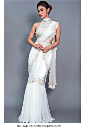 Bollywood Mouni roy white net Ready to wear saree