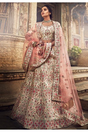 Cream art silk circular lehenga choli 3410