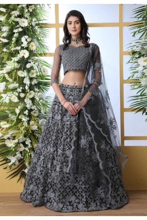 Gray net embroidered circular lehenga choli 1211