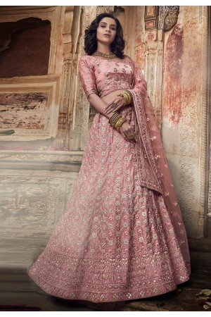 Pink satin circular lehenga choli 3406