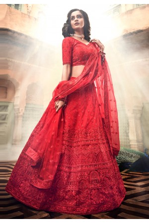 Red net circular lehenga choli 3403