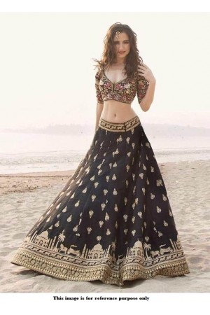 Bollywood model black tapetta silk wedding lehenga