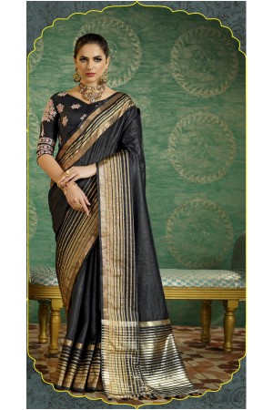 Black color handloom weaving silk saree