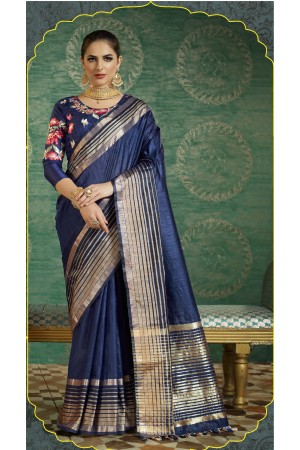 Blue color handloom weaving silk saree