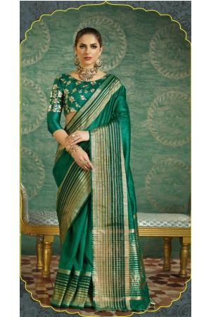Dark green handloom weaving silk saree