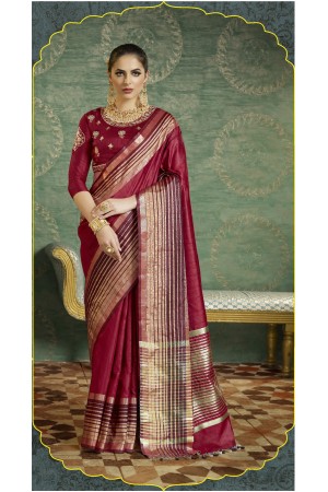 Maroon color handloom weaving silk saree